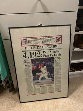 Framed Pete Rose Collector's Edition Cincinnati Enquirer 4,192 Record Hit Newspa